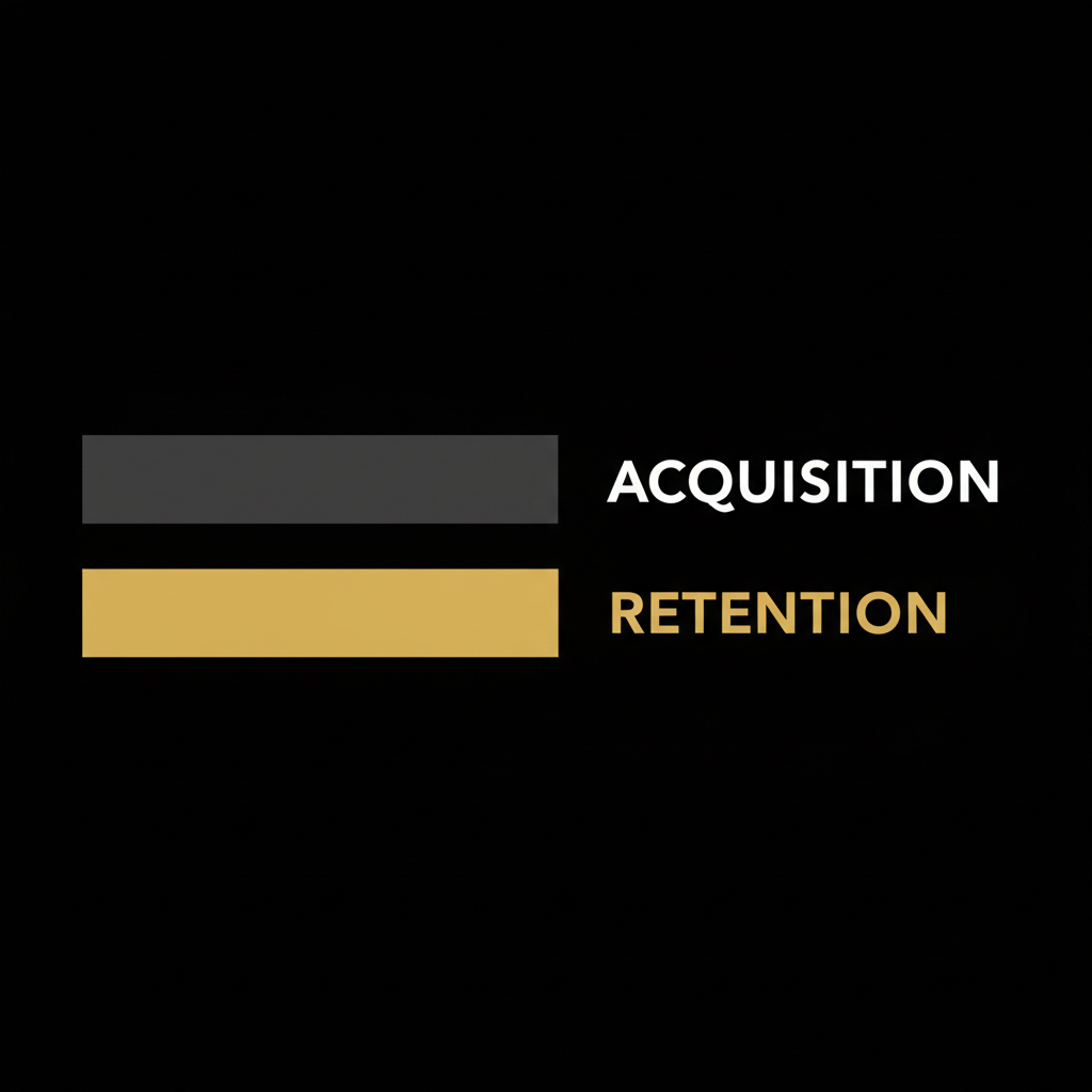 Two contrasting bars showing the typical imbalance between acquisition and retention marketing spend