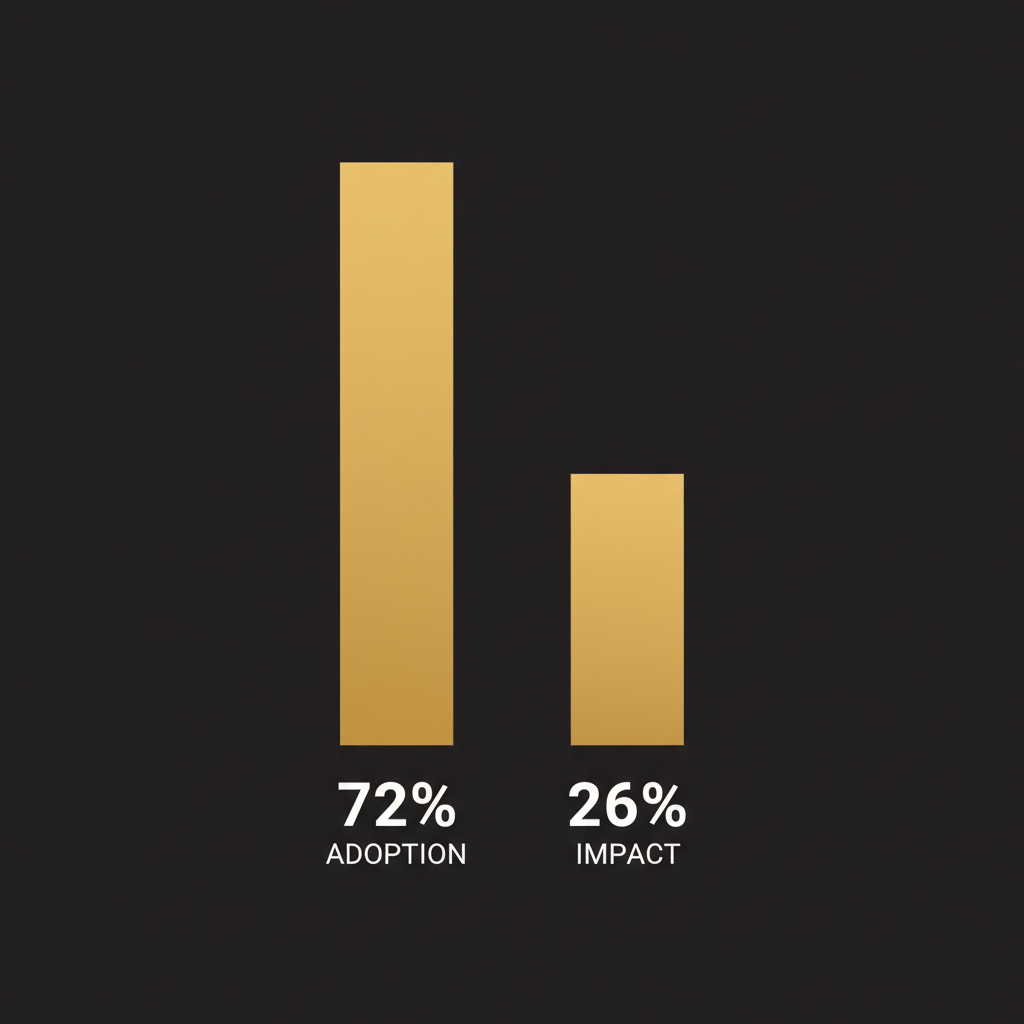 Visual showing the gap between 72 percent AI adoption and 26 percent revenue impact