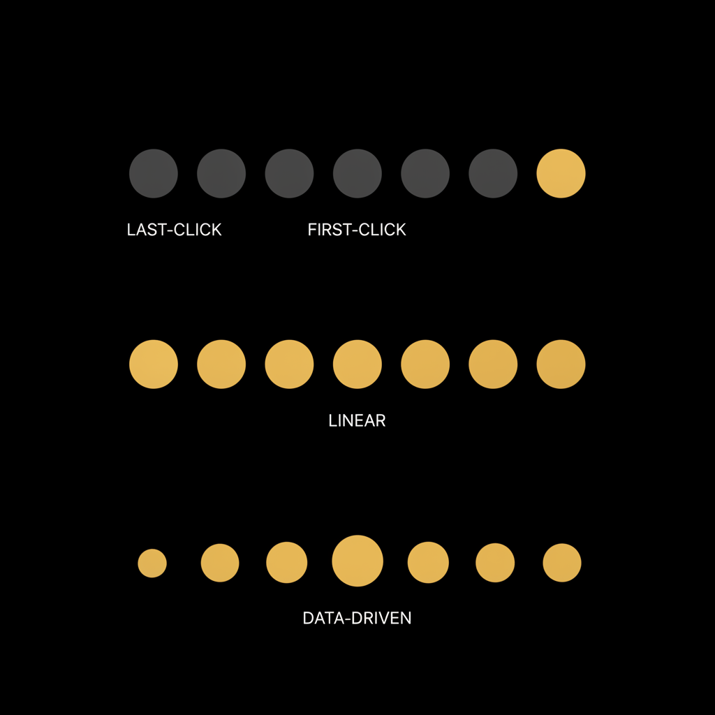 Four attribution model types shown as distinct visual approaches to credit distribution