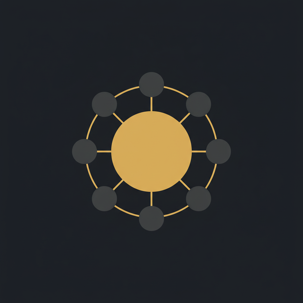 Illustration of a central node connecting to multiple marketing channel nodes representing strategic coordination