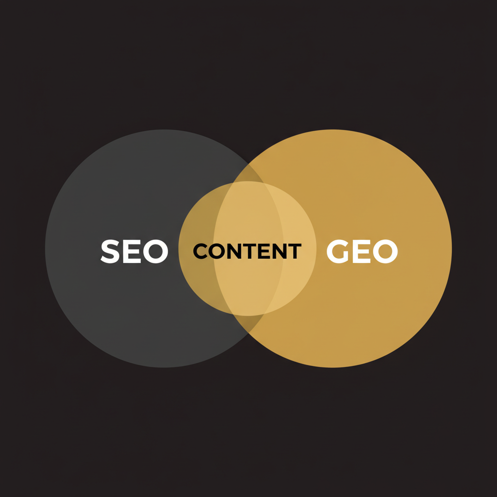 Two overlapping circles representing the relationship between traditional SEO and GEO budgets