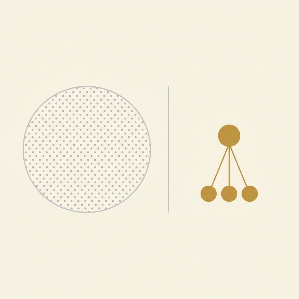 Abstract illustration showing targeted visibility as distinct from broad audience reach